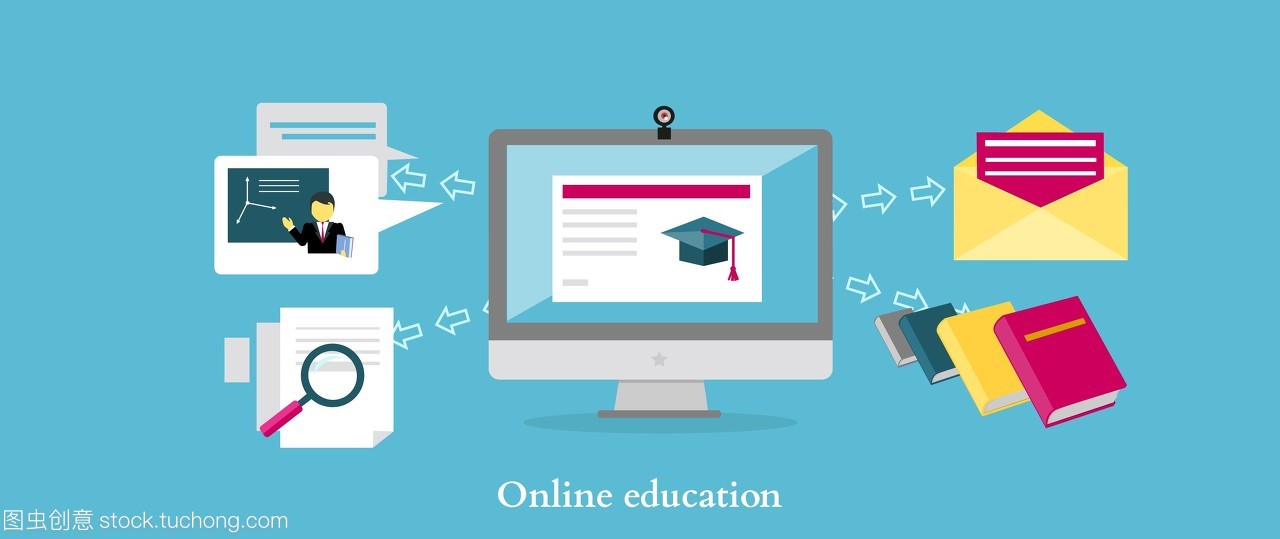 在線教育圖標平面設計風格。大學網絡,學校知識,培訓學習,電子學習計算機網絡,科學研究,研究信息說明